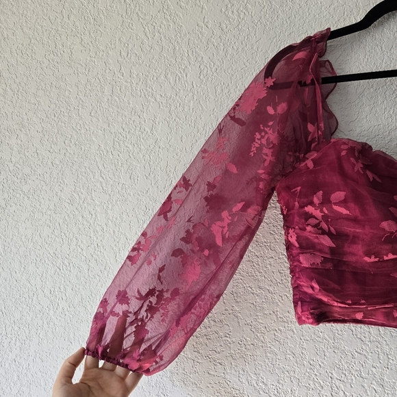 Lovers & Friends M Pink Floral Corset Crop Top Puff Sleeves - Picture 2 of 6